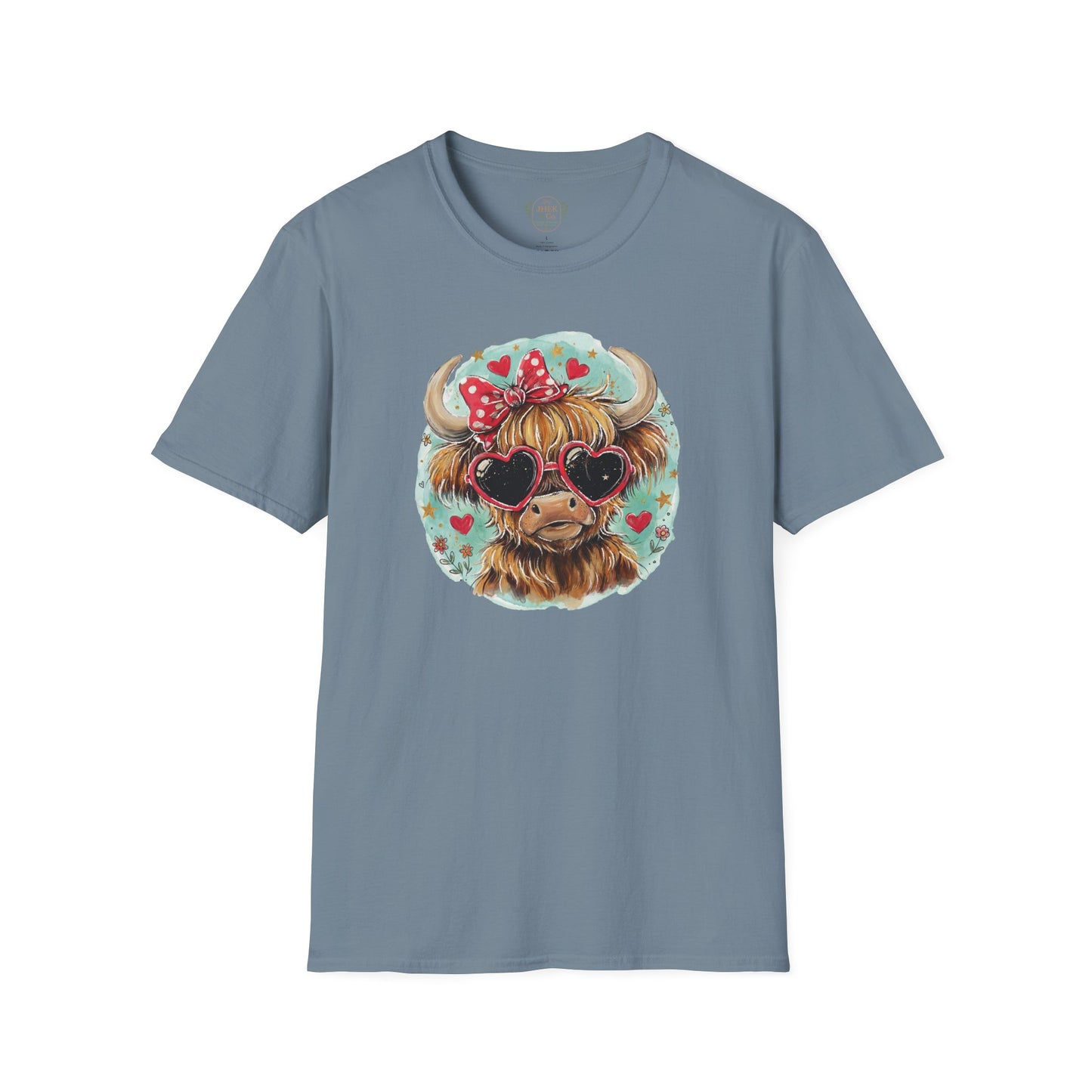 Highland Cow Valentine T-Shirt — Cute Heart Sunglasses Cow Graphic Tee