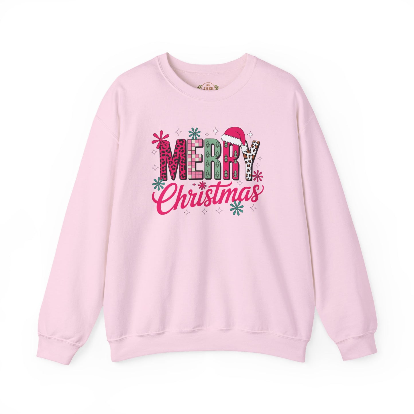 Sweatshirt — Merry Christmas Pink Leopard Santa Hat Holiday Crewneck