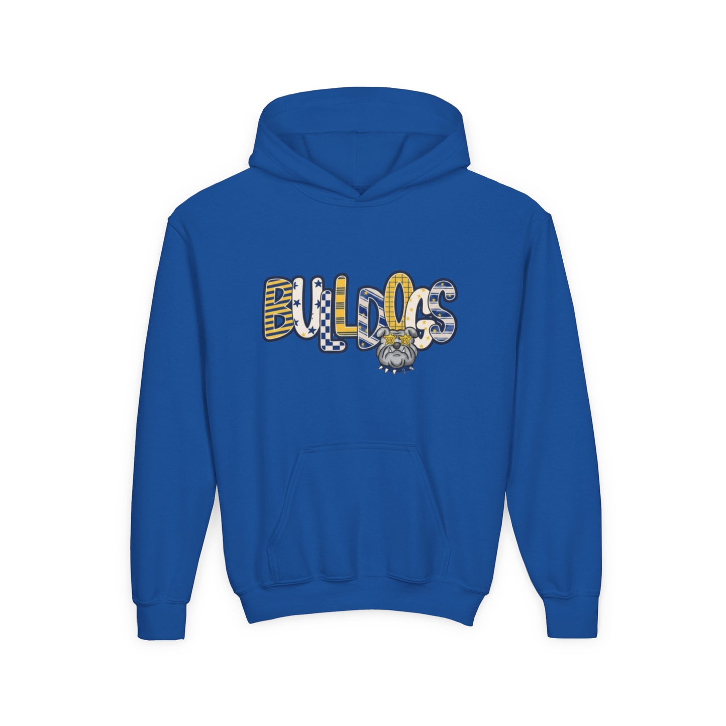Bulldogs Youth Hoodie — Cute Mascot Lettering Kids School Spirit Sweatshirt