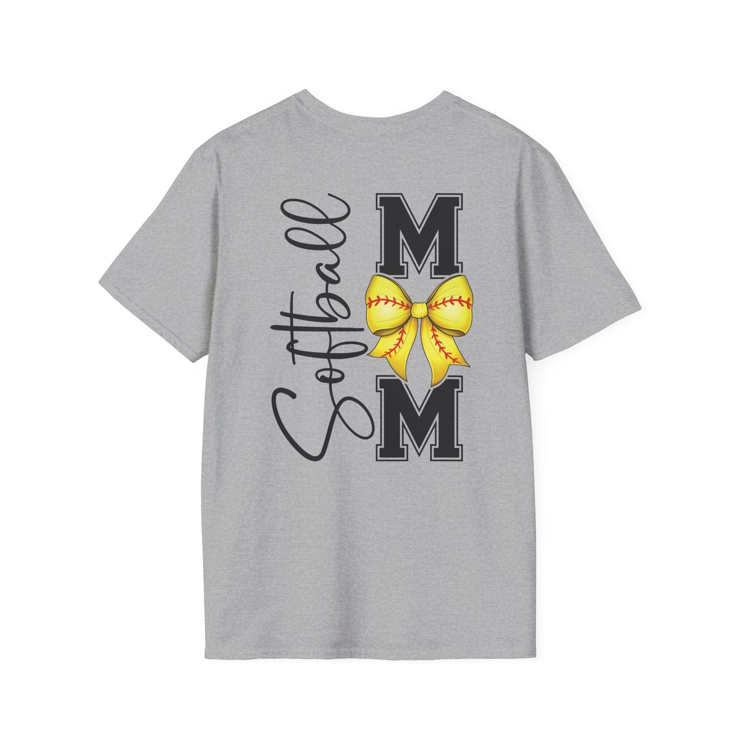 Softball Mom T-Shirt - 'Softball MOM' Graphic Tee with Yellow Softball Bow