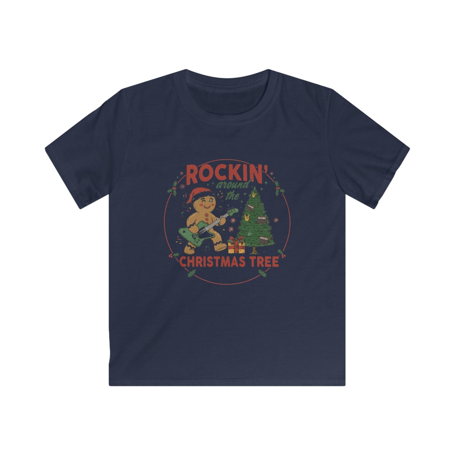 "Rockin' Around the Christmas Tree" Gingerbread Guitar Holiday Kid's Graphic Tee