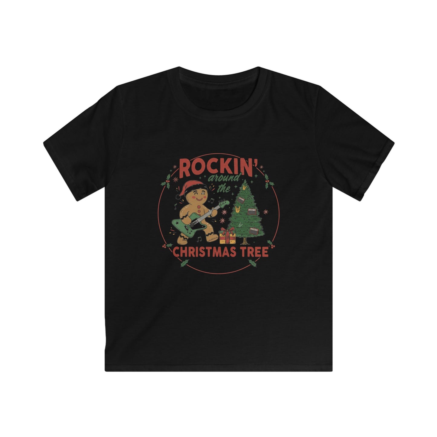 "Rockin' Around the Christmas Tree" Gingerbread Guitar Holiday Kid's Graphic Tee