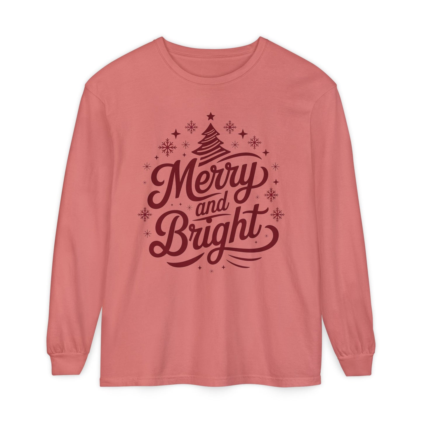 Merry and Bright Holiday Long Sleeve Comfort Colors Tee