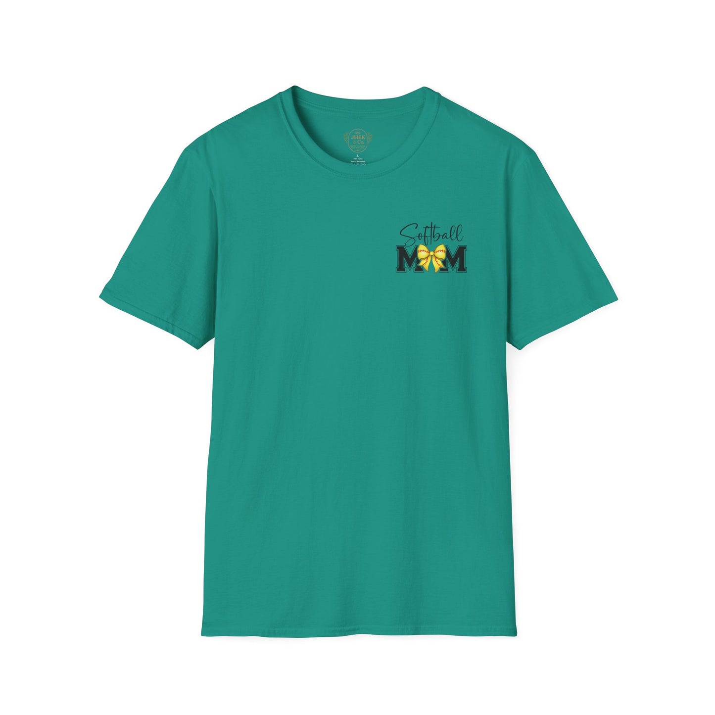 Softball Mom T-Shirt - 'Softball MOM' Graphic Tee with Yellow Softball Bow