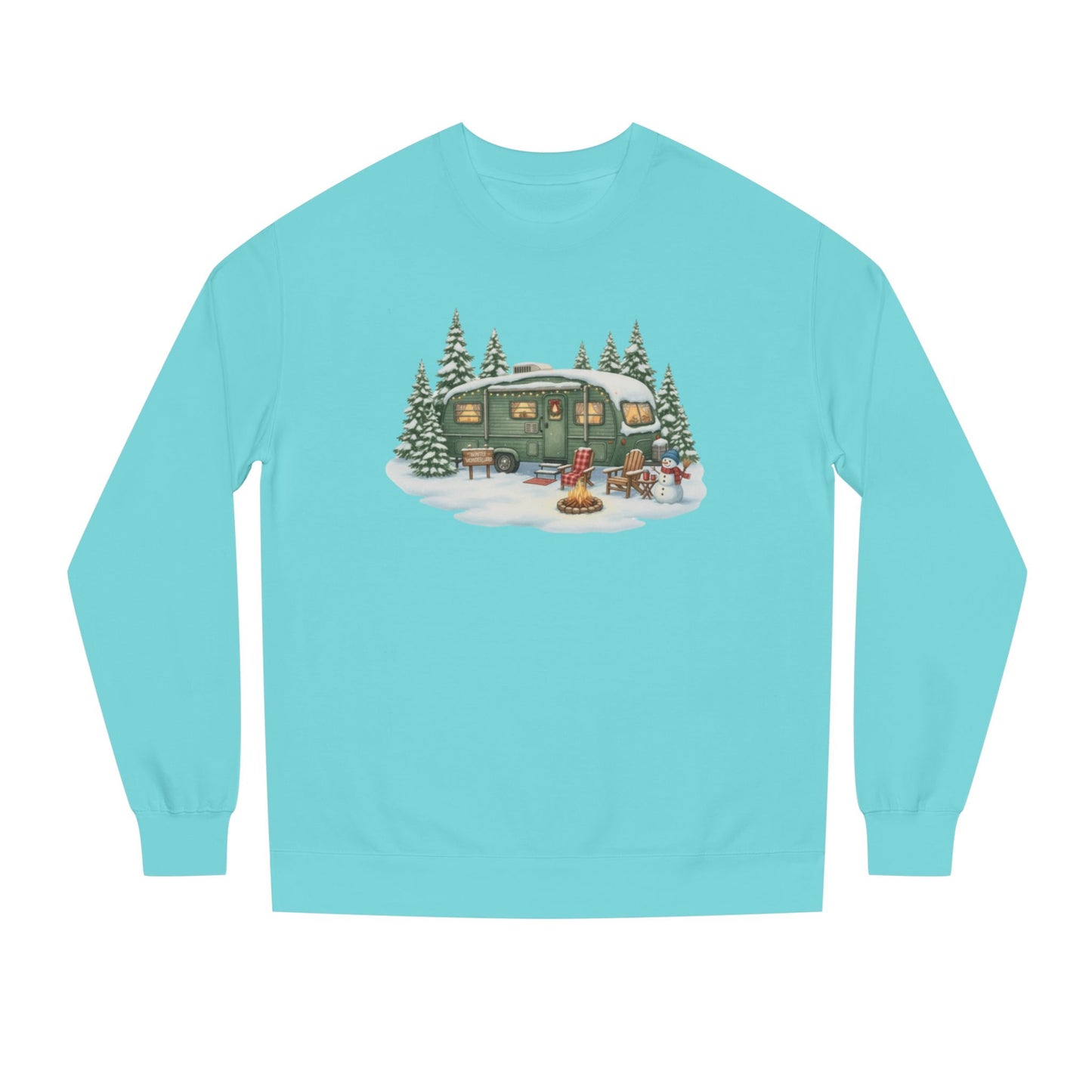 Cozy Winter Camper Sweatshirt — Vintage Trailer Campfire Holiday Crewneck
