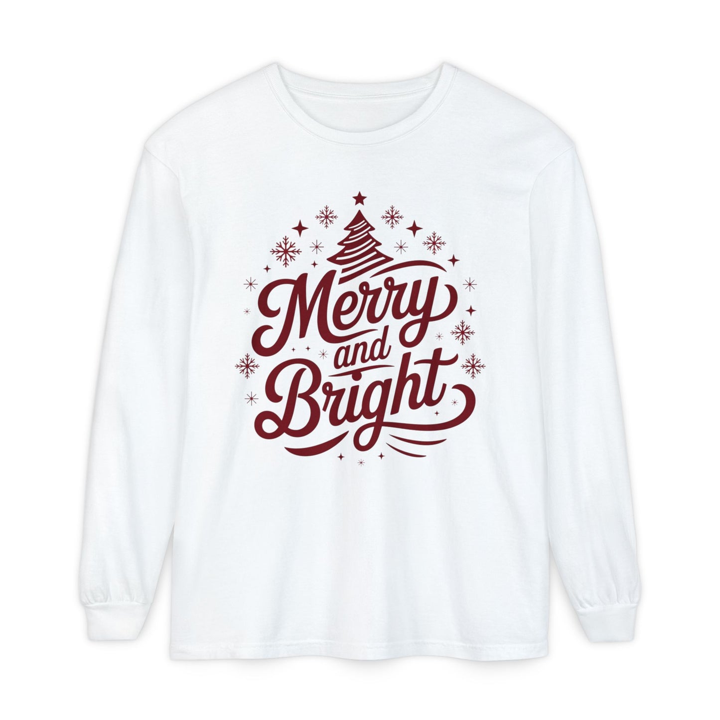 Merry and Bright Holiday Long Sleeve Comfort Colors Tee