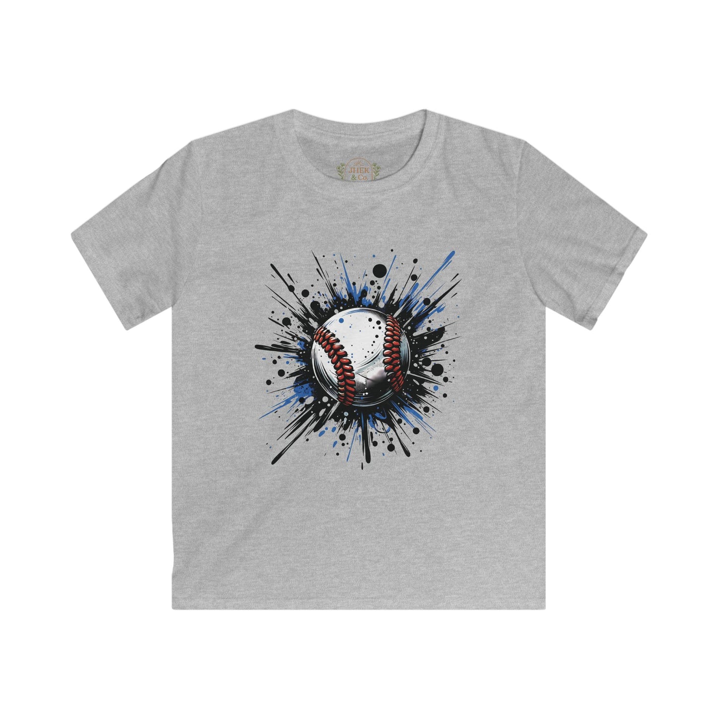 Kids Baseball Splash T‑Shirt — Watercolor Baseball Graphic Tee for Young Players