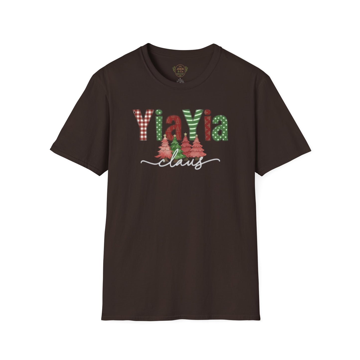 Grandma 'YiaYia' Christmas T-Shirt – Festive Plaid & Tree Holiday Tee