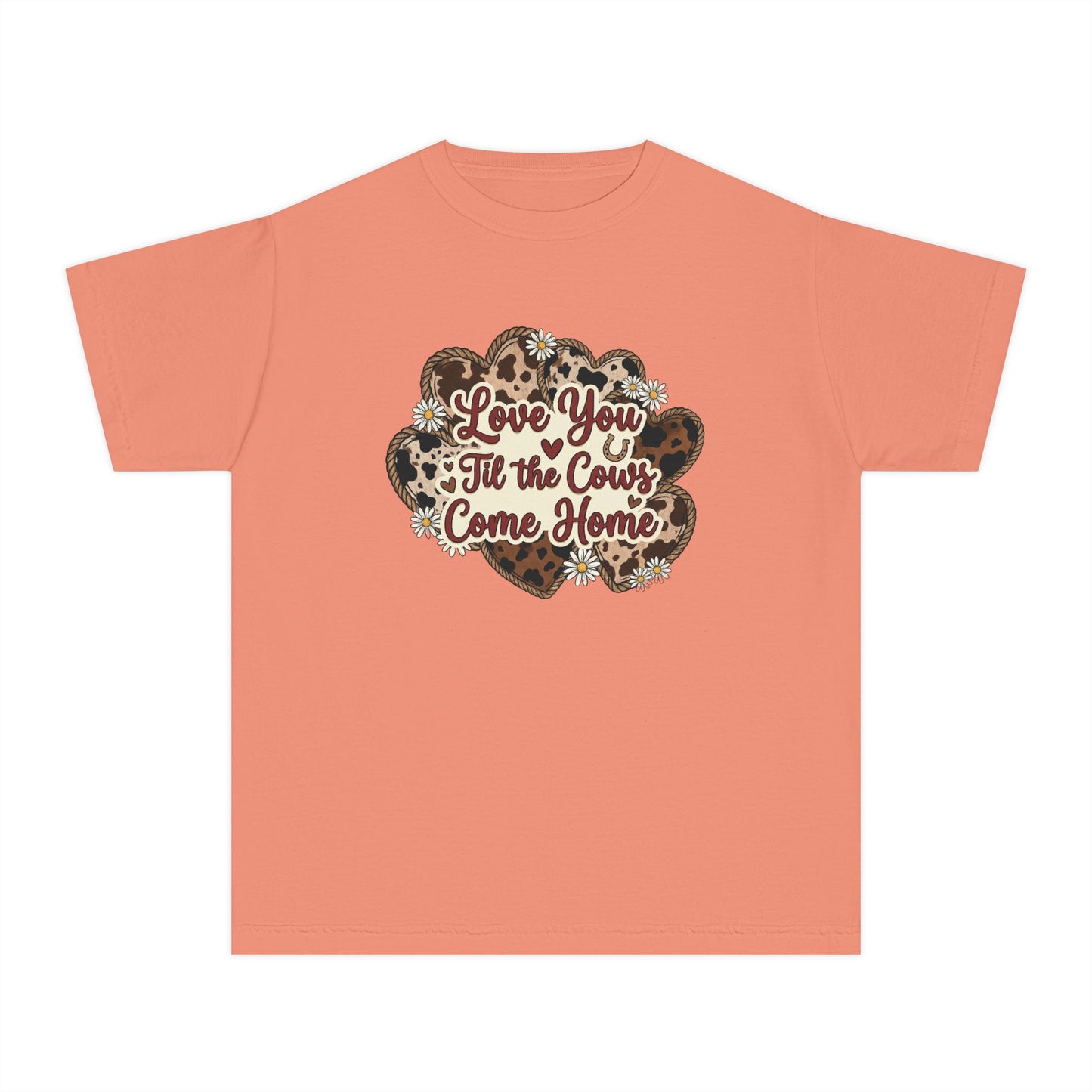 Youth Tee — "Love You 'Til the Cows Come Home" Heart Kids Shirt