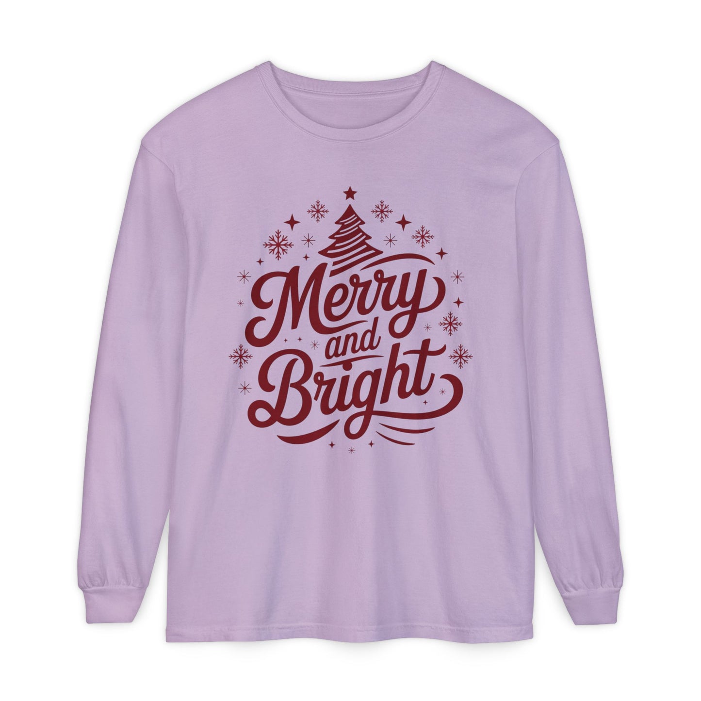 Merry and Bright Holiday Long Sleeve Comfort Colors Tee