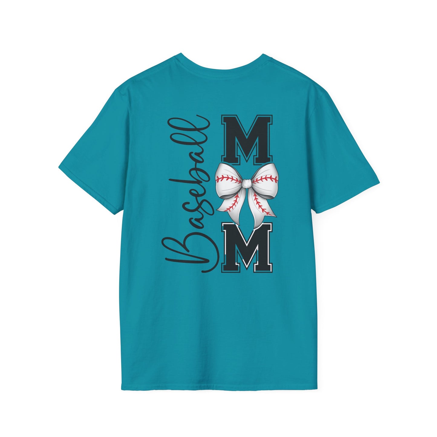 Baseball Mom T-Shirt — Mama Tee with Baseball Bow Graphic