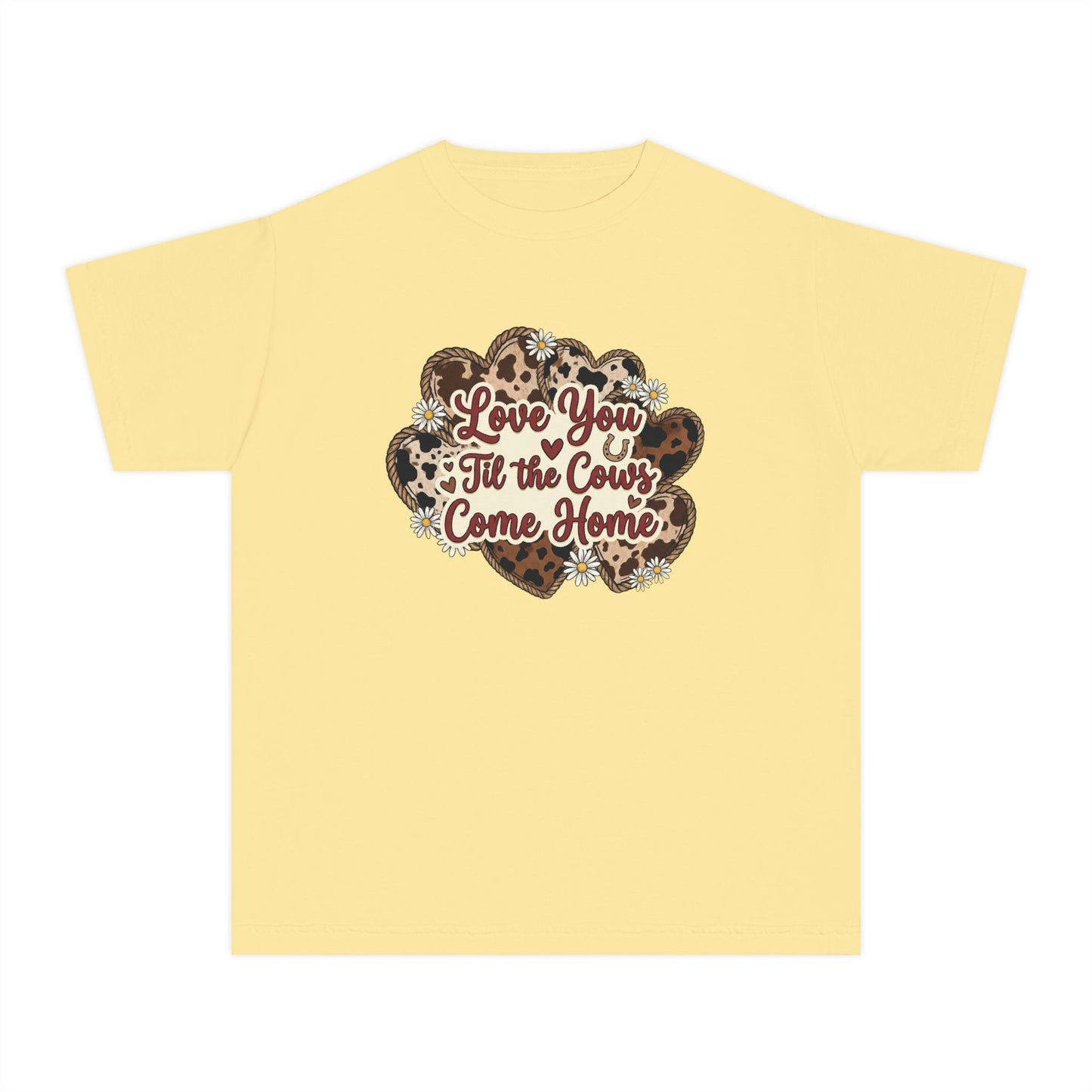 Youth Tee — "Love You 'Til the Cows Come Home" Heart Kids Shirt