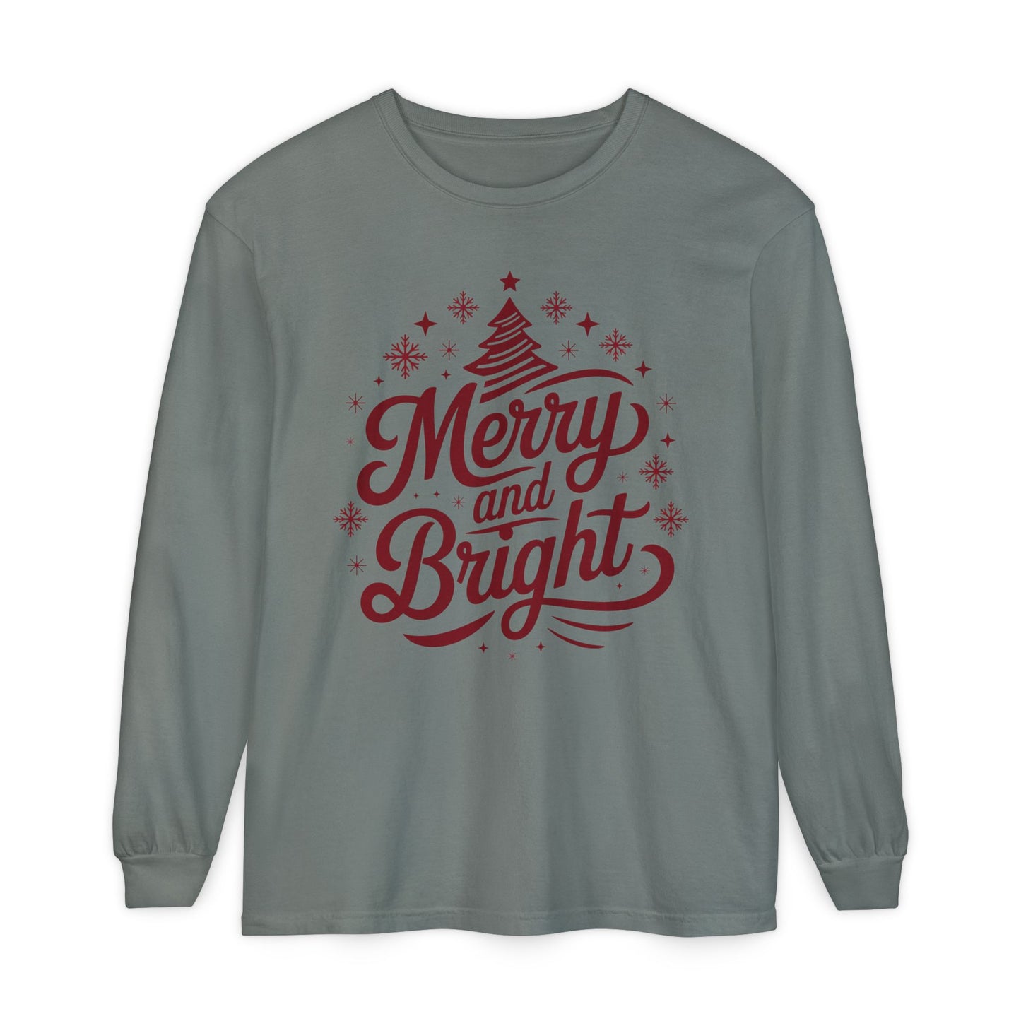 Merry and Bright Holiday Long Sleeve Comfort Colors Tee