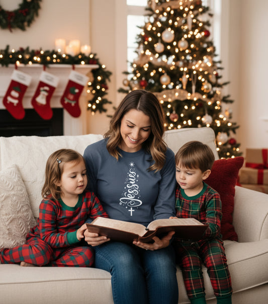 Jesus Christmas Tree Long Sleeve Tee - White design