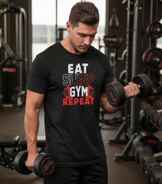Eat Sleep Gym Repeat T-Shirt — Fitness Workout Tee for Gym Lovers