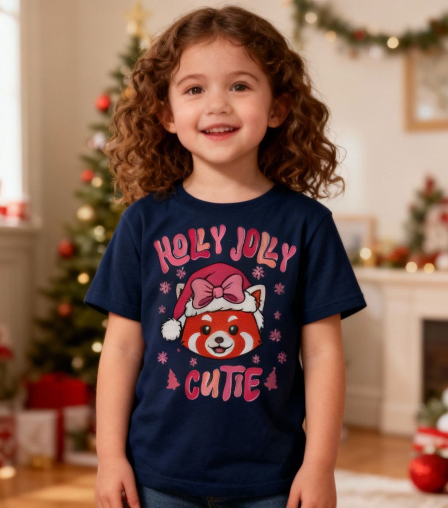 Kids Tee — "Holly Jolly Cutie" Red Panda Christmas Shirt
