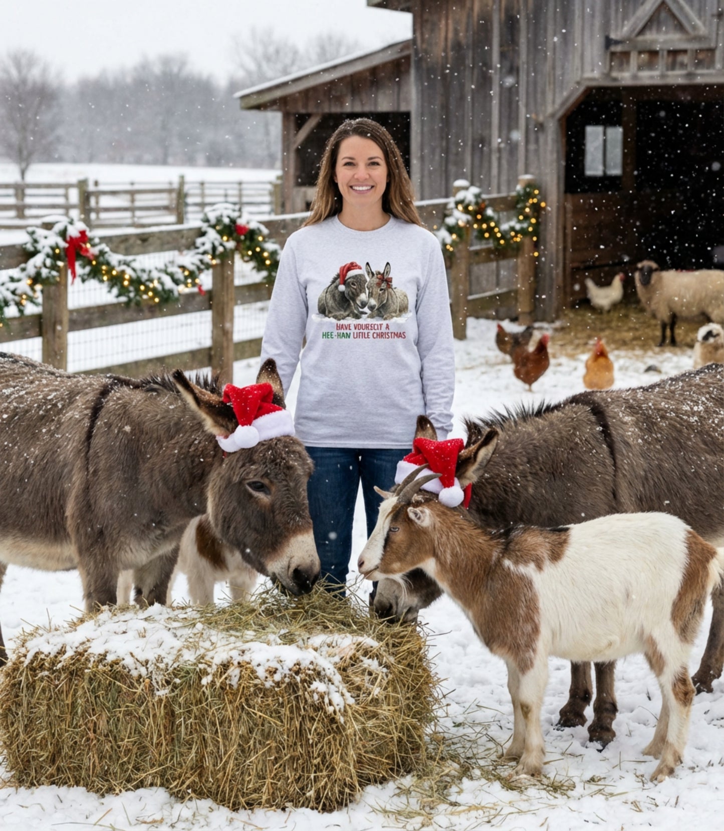 Long Sleeve Tee — "Have Yourself a Hee-Haw Little Christmas" Donkey Holiday Shirt