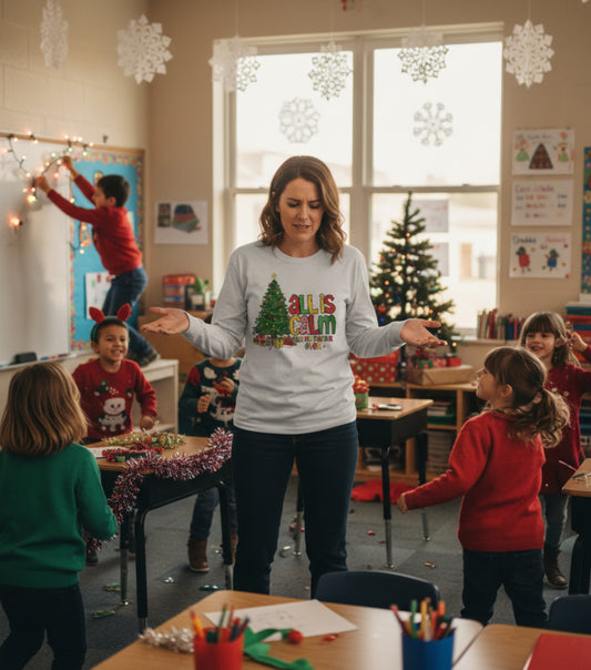 Long Sleeve Tee — "All Is Calm" Holiday Teacher Shirt