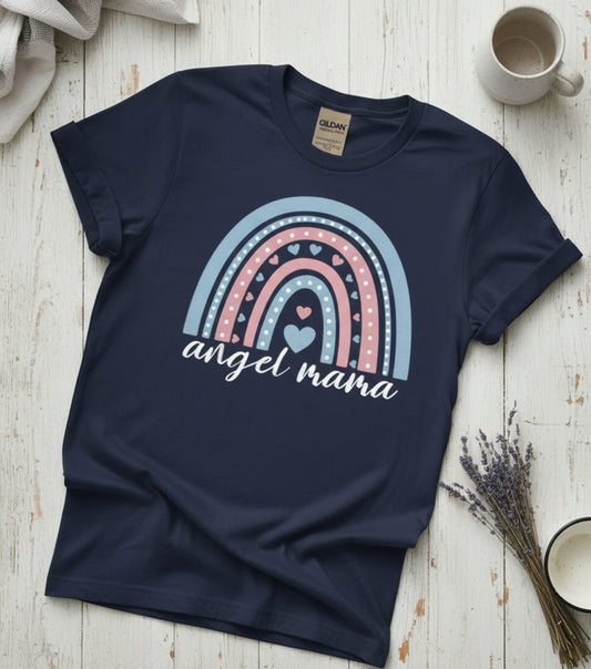 Angel Mama Rainbow T-Shirt — Bereavement Memorial Tee for Grieving Mothers