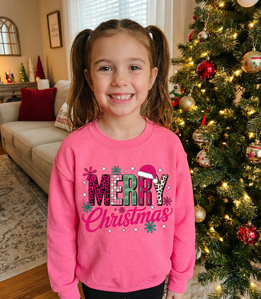 Youth Crewneck Sweatshirt – 'Merry Christmas' Festive Holiday Graphic