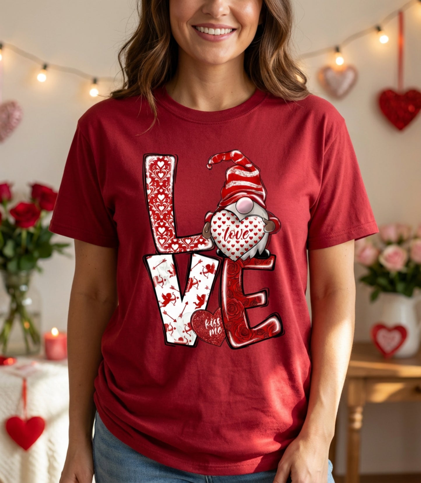 Valentine Gnome "LOVE" Tee – Cute Valentine’s Day T-Shirt