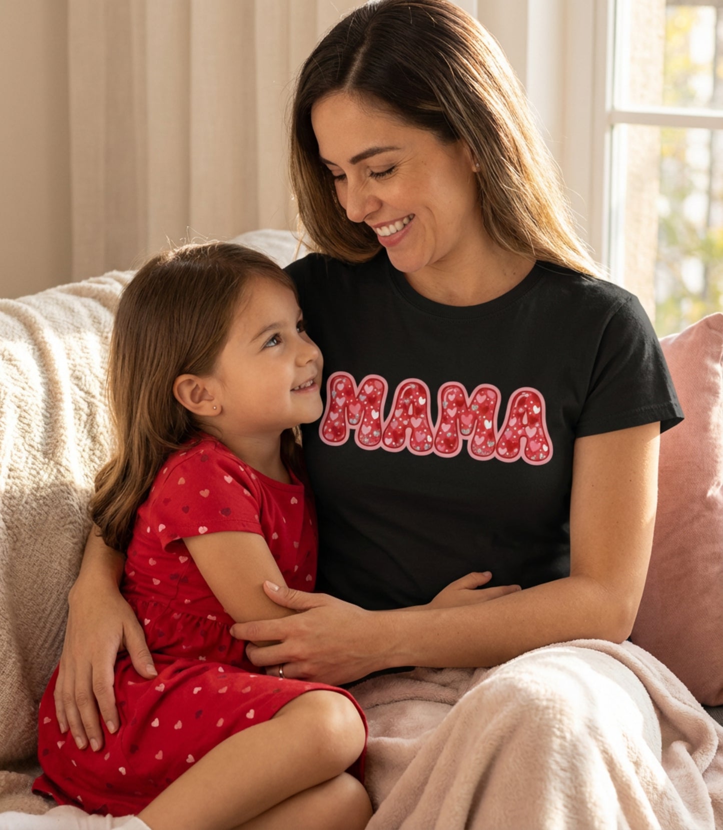 Mama Valentine's Day T-Shirt — Red Heart Bubble Letters Shirt