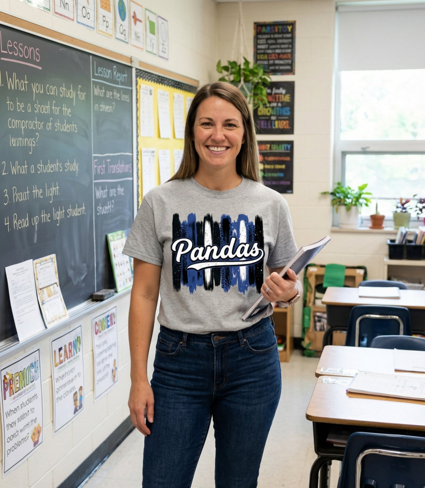 Pandas Brushstroke T-Shirt — Vintage Script School Spirit Tee