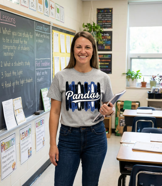 Pandas Brushstroke T-Shirt — Vintage Script School Spirit Tee