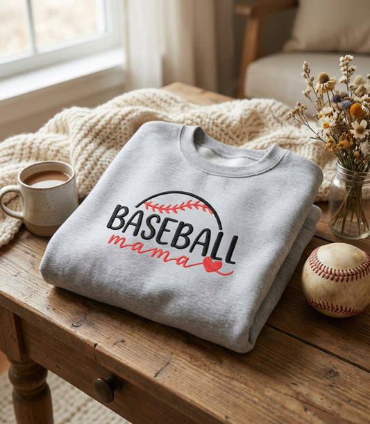 Baseball Mama Sweatshirt — Women's Baseball Mom Crewneck (Embroidered)