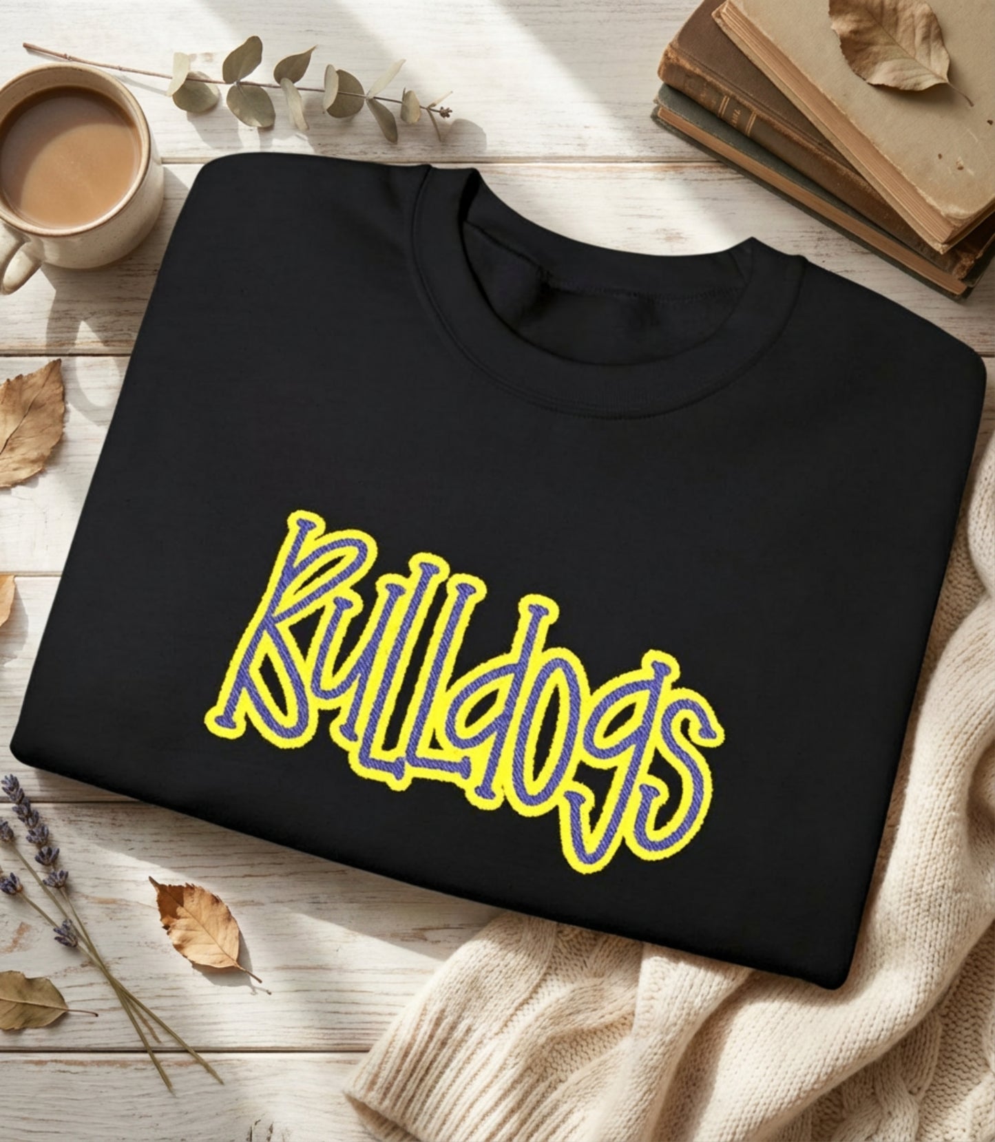 Bulldogs Script Crewneck Sweatshirt – Retro Yellow Text School Spirit