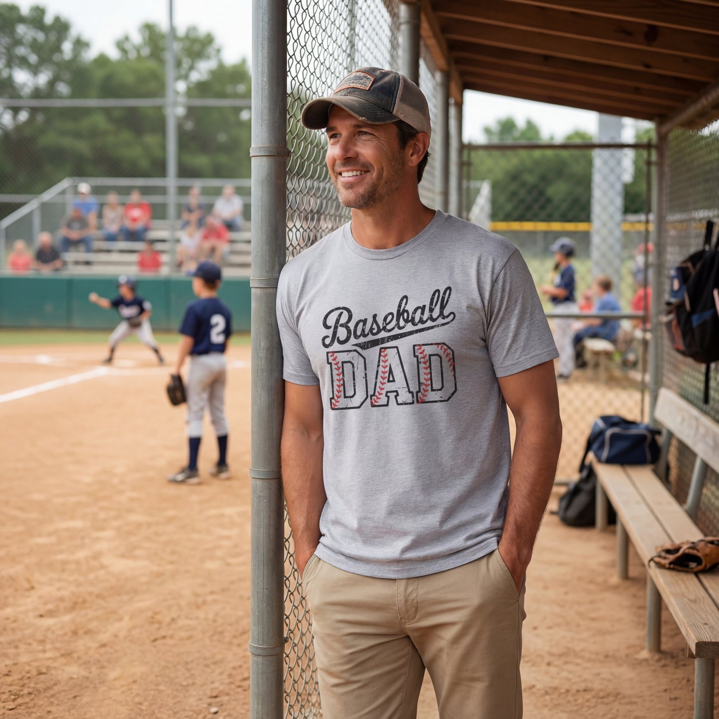 Baseball Dad T-Shirt – Vintage Stitch Lettering Tee for Proud Baseball Fathers