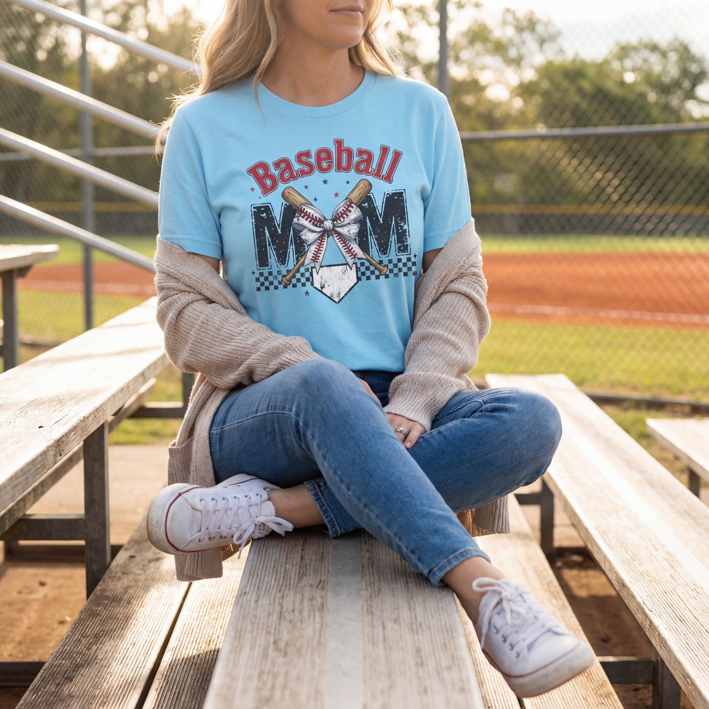 Baseball Mom T‑Shirt — Vintage Crossed Bats & Home Plate Design