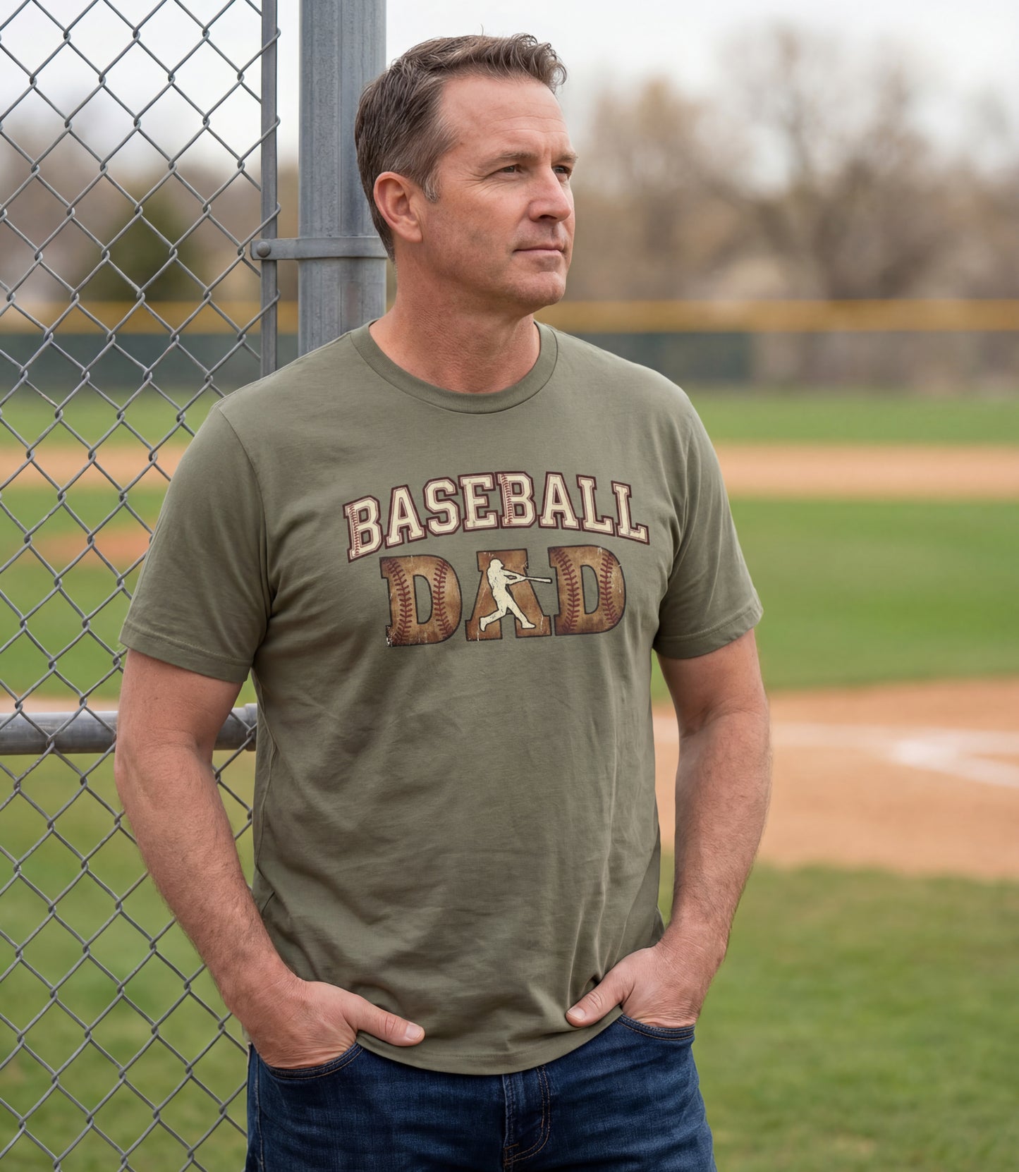 Baseball Dad T‑Shirt — Vintage Woodgrain Baseball Dad Tee for Fathers, Father's Day Gift