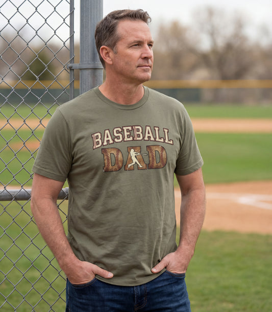 Baseball Dad T‑Shirt — Vintage Woodgrain Baseball Dad Tee for Fathers, Father's Day Gift