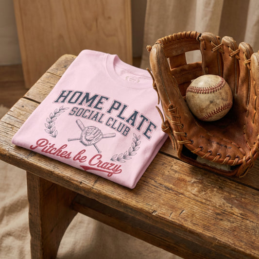 Home Plate Social Club Baseball Shirt – “Pitches Be Crazy” Tee