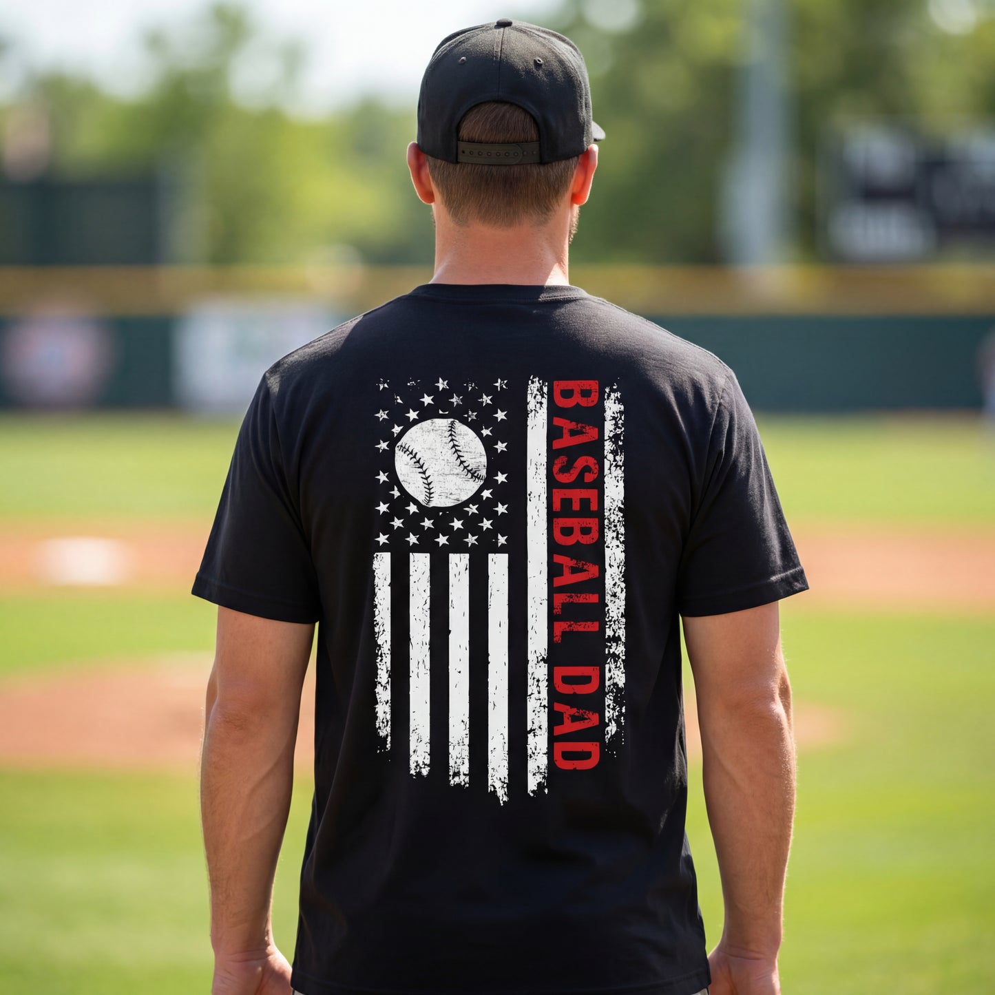 Baseball Dad T-Shirt — Distressed Flag Baseball Tee for Proud Fathers
