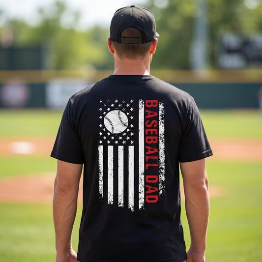 Baseball Dad T-Shirt — Distressed Flag Baseball Tee for Proud Fathers