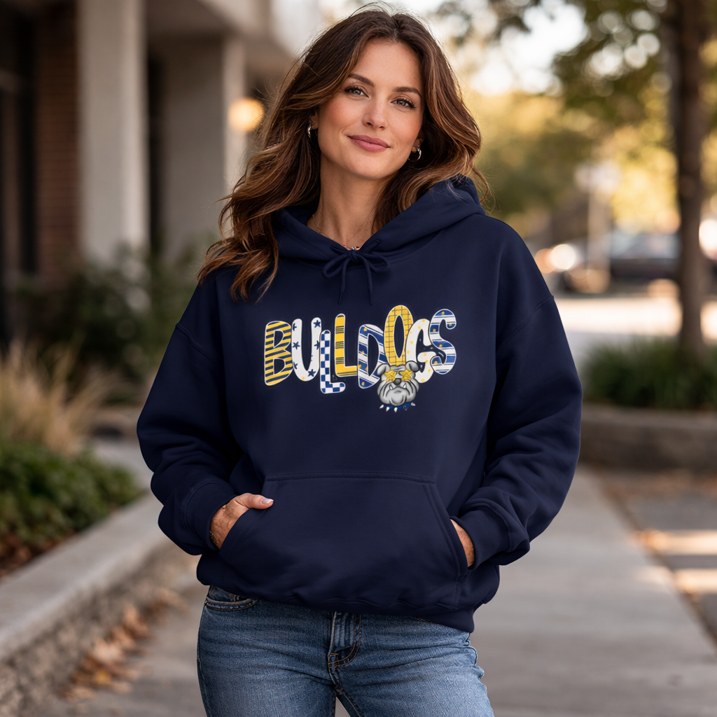 Bulldogs Graphic Hoodie — Vintage Mascot Lettering Sweatshirt