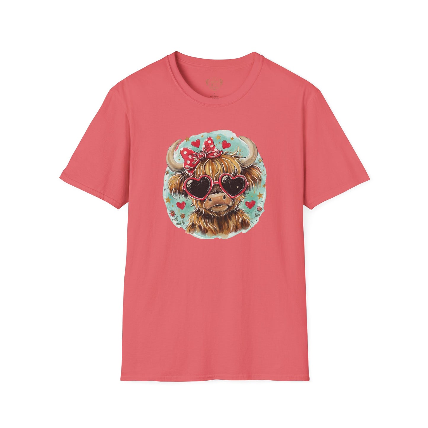Highland Cow Valentine T-Shirt — Cute Heart Sunglasses Cow Graphic Tee