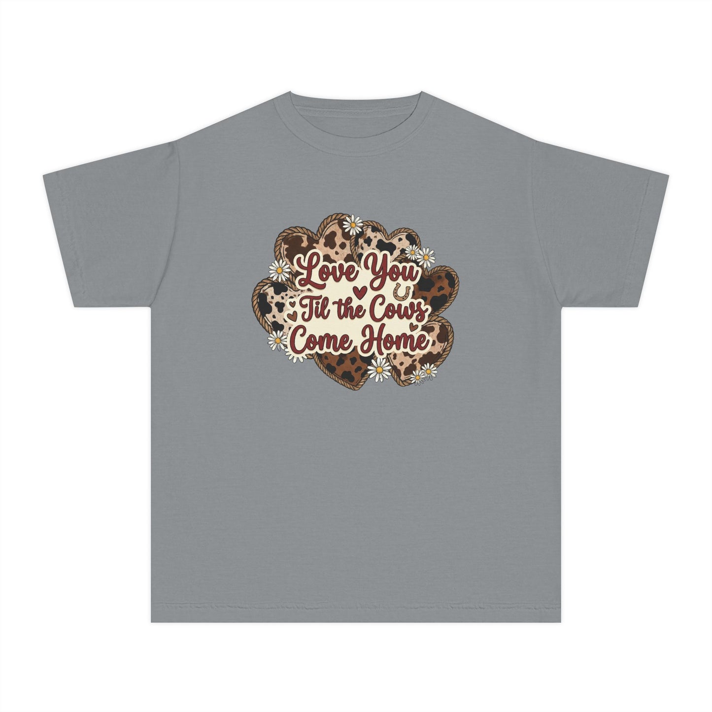 Youth Tee — "Love You 'Til the Cows Come Home" Heart Kids Shirt