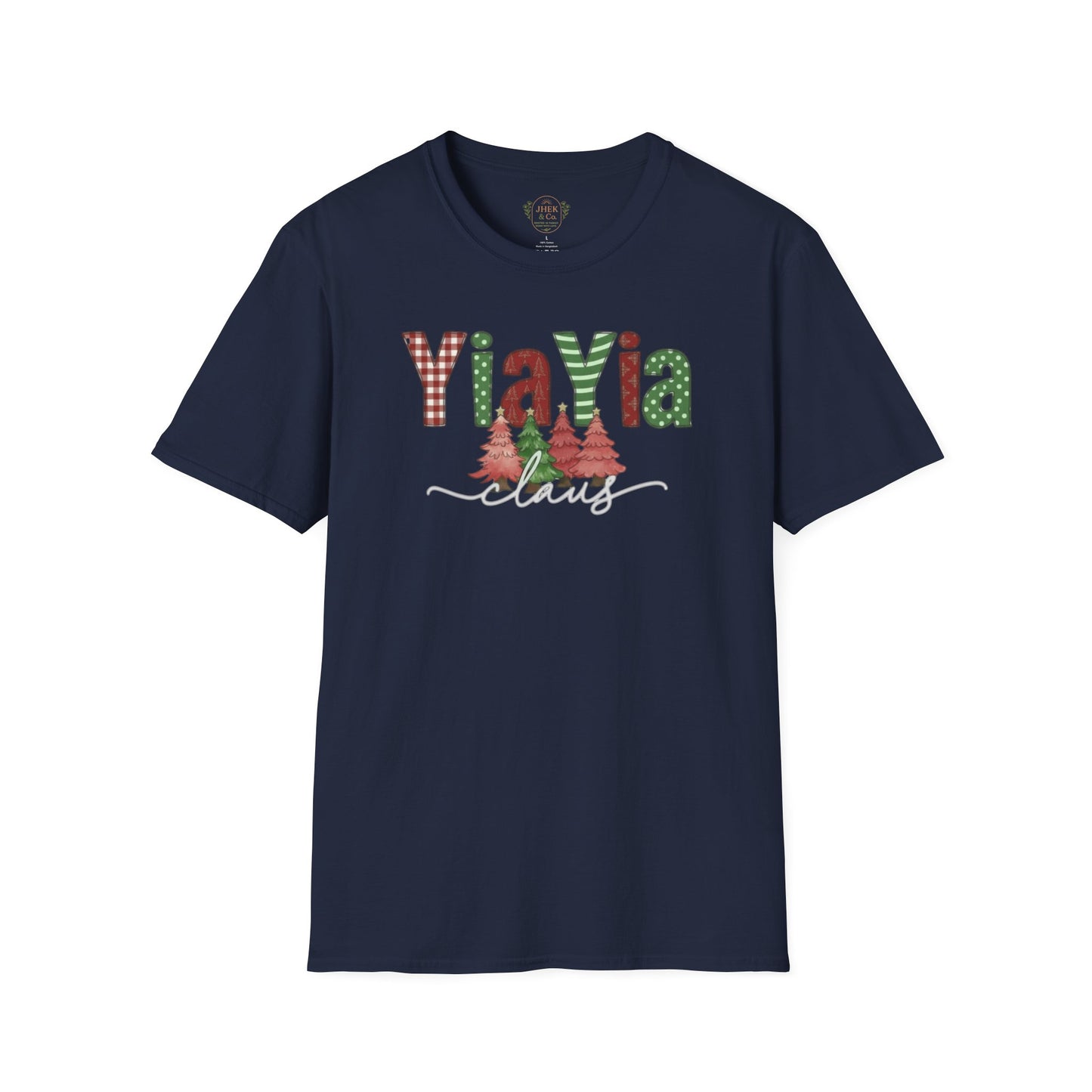Grandma 'YiaYia' Christmas T-Shirt – Festive Plaid & Tree Holiday Tee