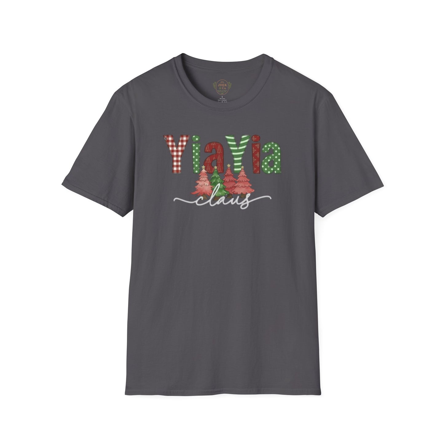 Grandma 'YiaYia' Christmas T-Shirt – Festive Plaid & Tree Holiday Tee