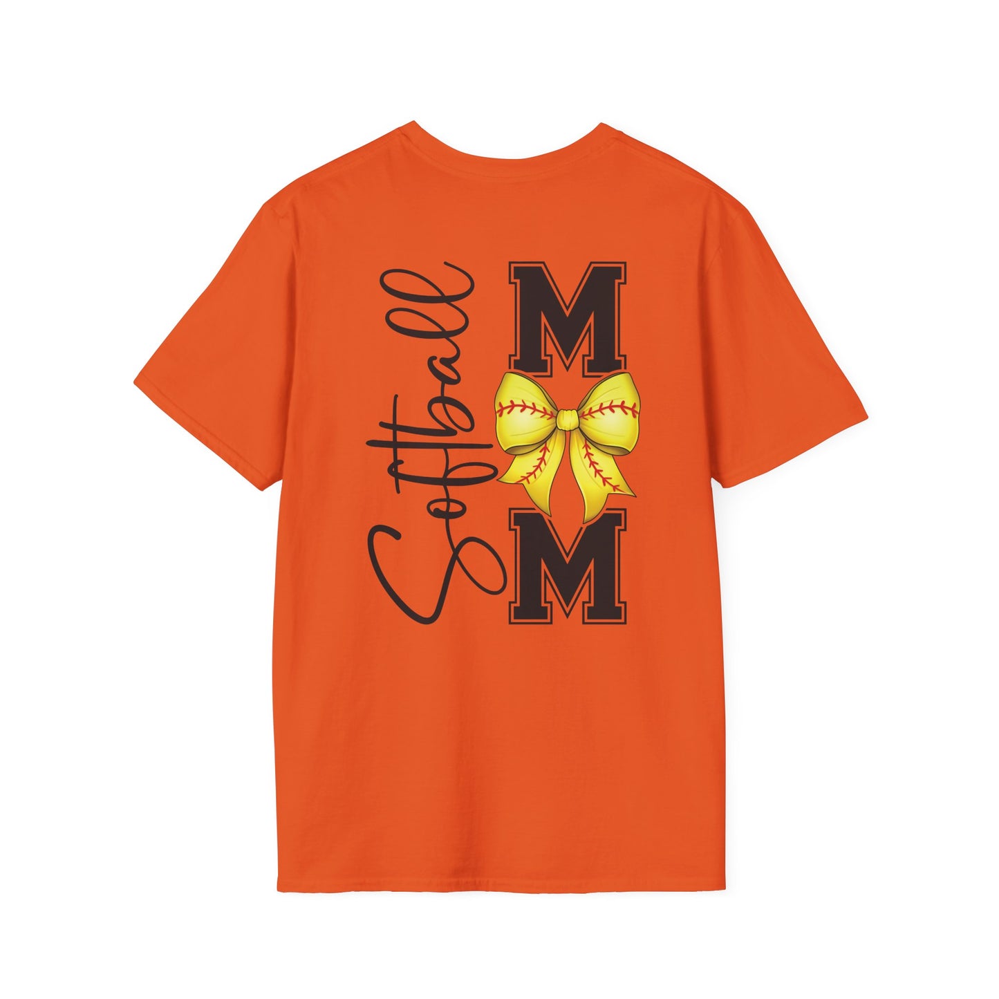 Softball Mom T-Shirt - 'Softball MOM' Graphic Tee with Yellow Softball Bow