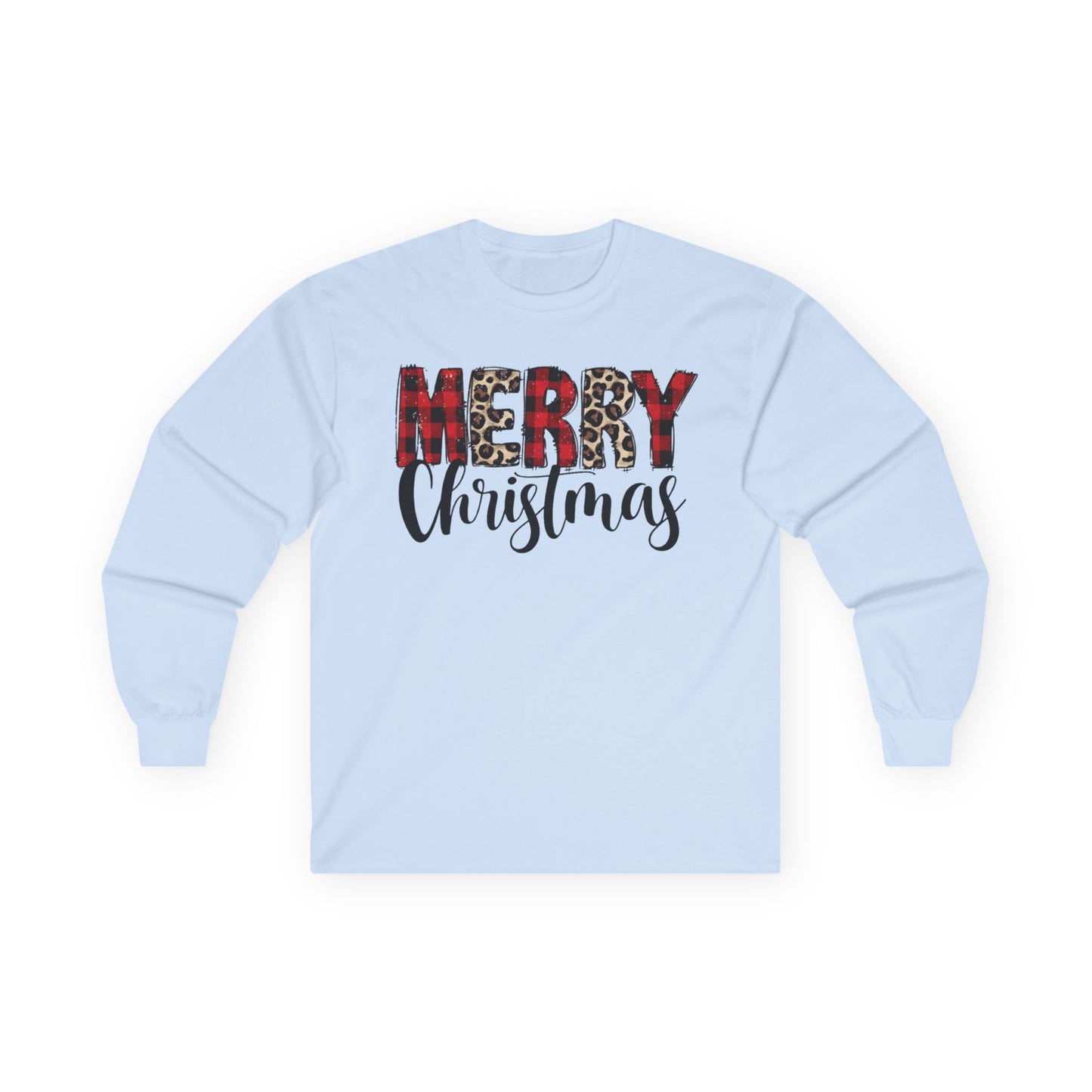 Merry Christmas Plaid & Leopard Long Sleeve Tee