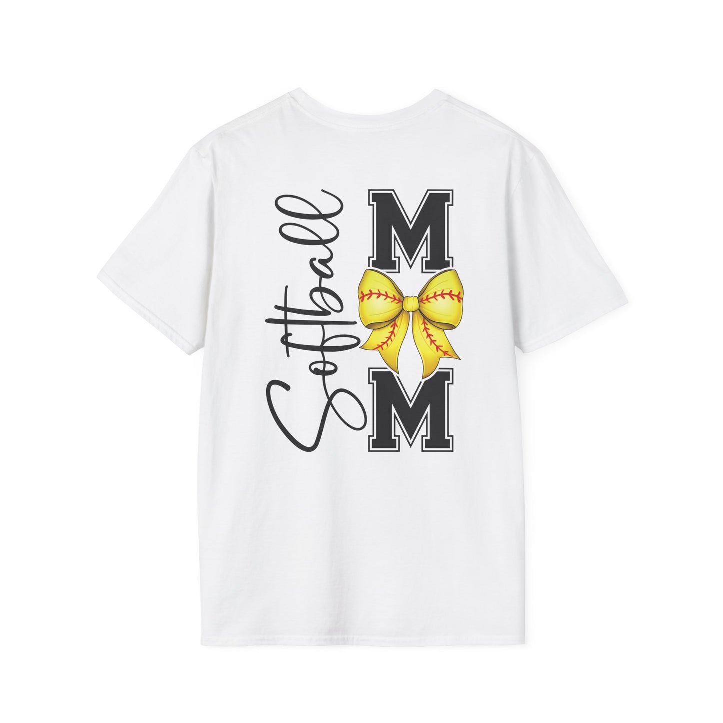 Softball Mom T-Shirt - 'Softball MOM' Graphic Tee with Yellow Softball Bow
