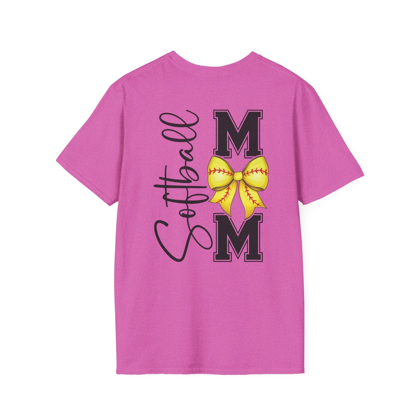 Softball Mom T-Shirt - 'Softball MOM' Graphic Tee with Yellow Softball Bow