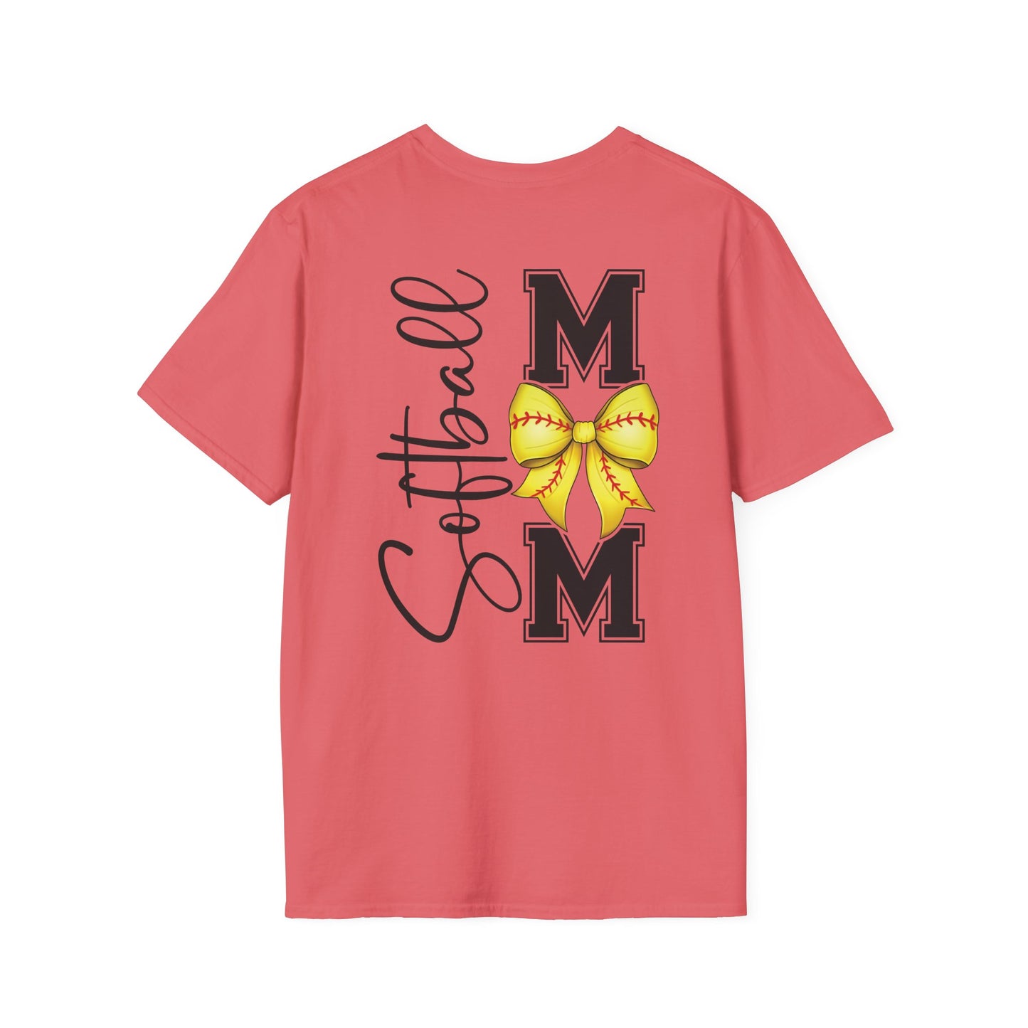 Softball Mom T-Shirt - 'Softball MOM' Graphic Tee with Yellow Softball Bow