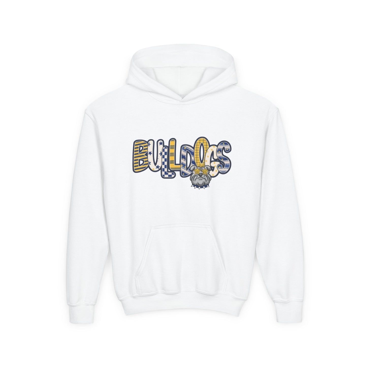 Bulldogs Youth Hoodie — Cute Mascot Lettering Kids School Spirit Sweatshirt