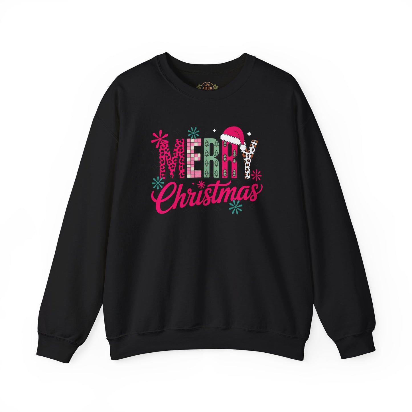Sweatshirt — Merry Christmas Pink Leopard Santa Hat Holiday Crewneck