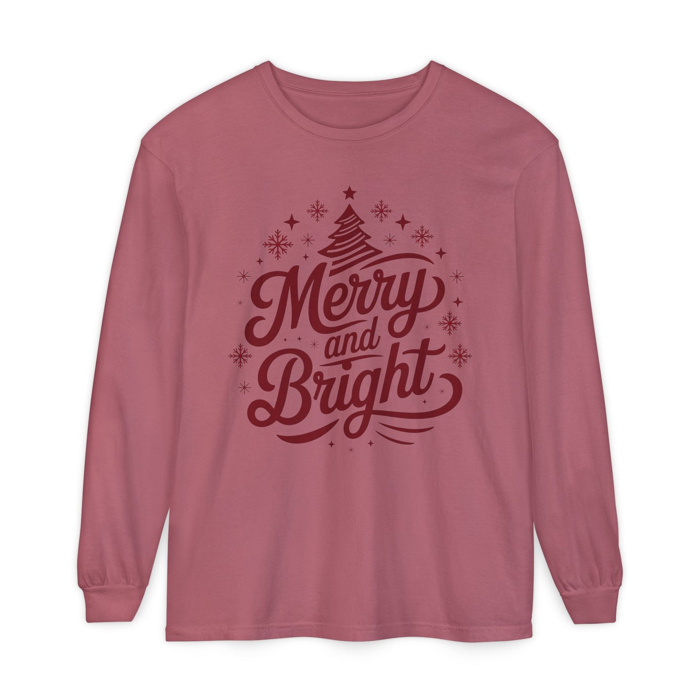 Merry and Bright Holiday Long Sleeve Comfort Colors Tee